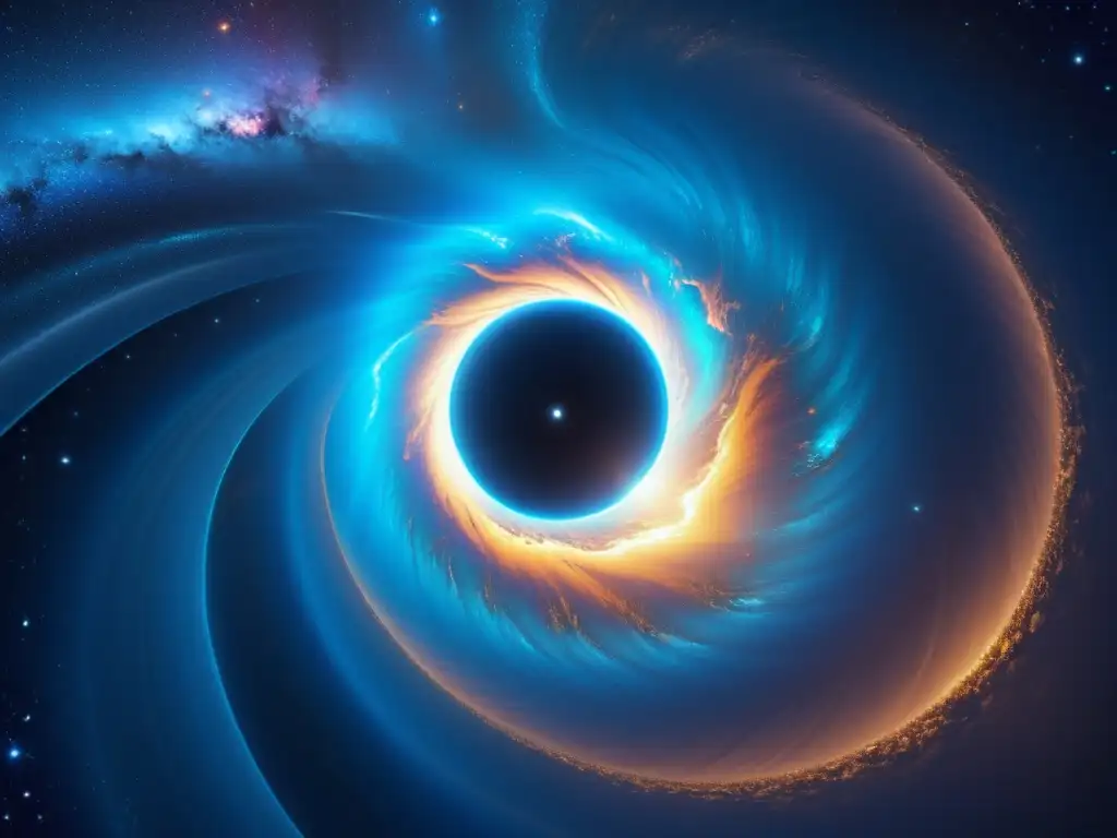 Vórtice iridiscente: Viaje cósmico de maravilla Un agujero de gusano en el espacio con energía azul vibrante que evoca asombro y posibilidades infinitas