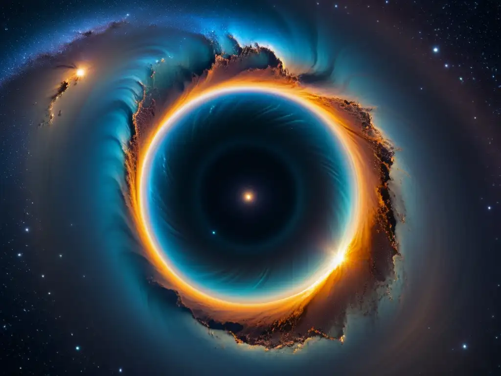 Vórtice iridiscente: Viaje a lo desconocido Un agujero de gusano iridiscente en el espacio, rodeado de polvo cósmico y estrellas, creando una escena hipnótica y fascinante