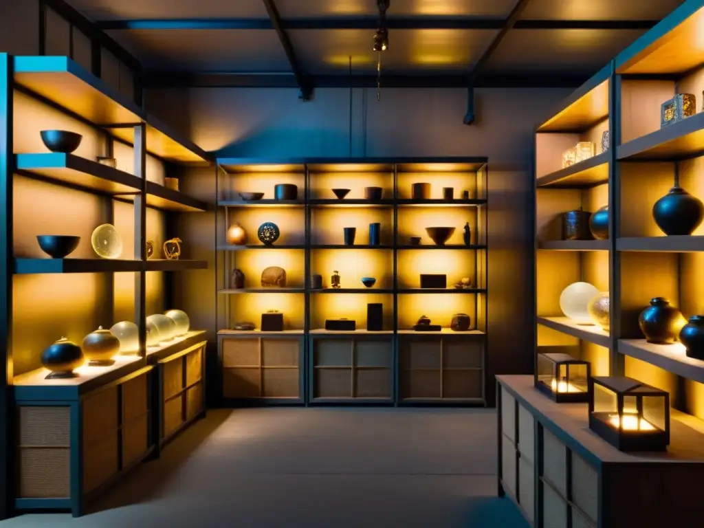 Almacén de Artefactos: Misterio, Maravilla y Universos Paralelos Un almacén misterioso repleto de artefactos de diferentes épocas y culturas, con un portal que revela universos alternos