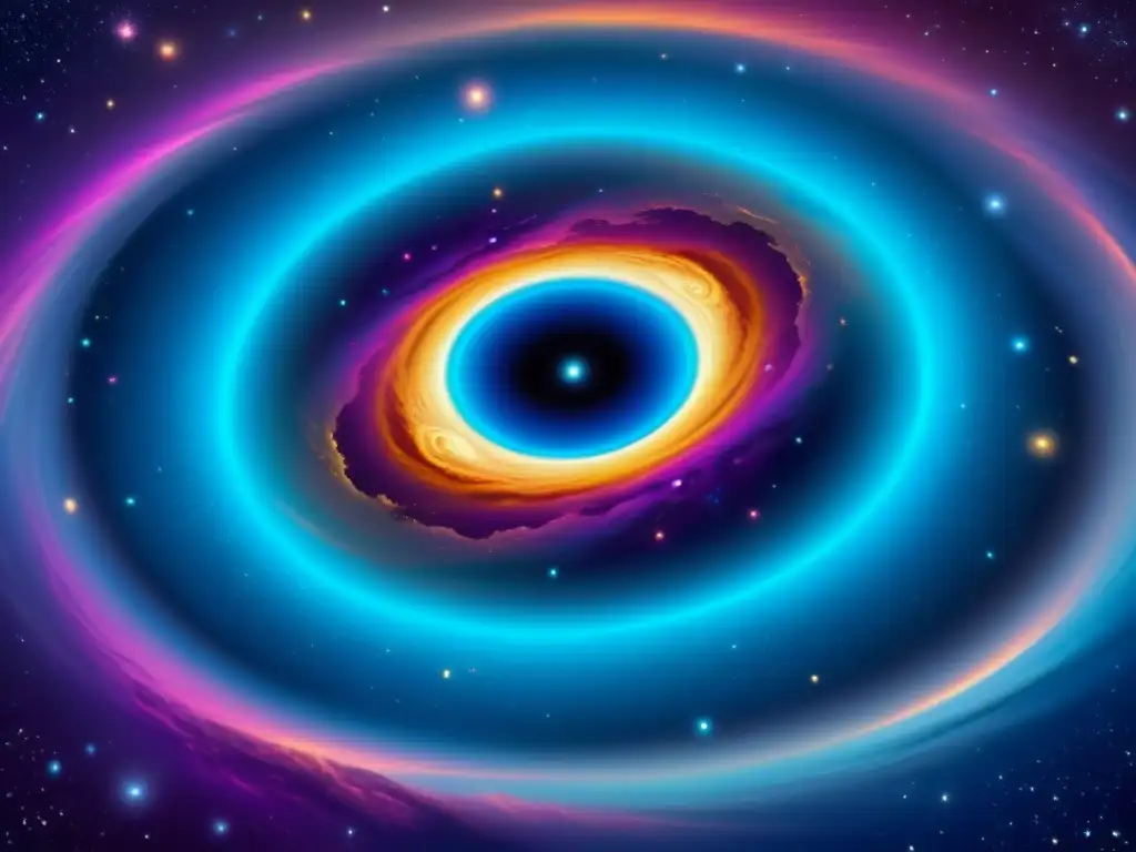 Portales Cósmicos: Viaje a lo Desconocido Una asombrosa pintura digital de agujeros de gusano en el universo, con un paisaje cósmico de estrellas y nebulosas en vibrante luz