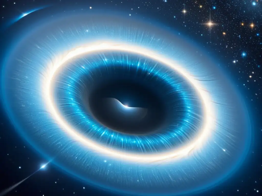 Vórtice estelar impresionante: viaje a través del agujero de gusano Un asombroso arte de ciencia ficción muestra un enorme agujero de gusano en el espacio estrellado, evocando la maravilla de la teoría de universos paralelos
