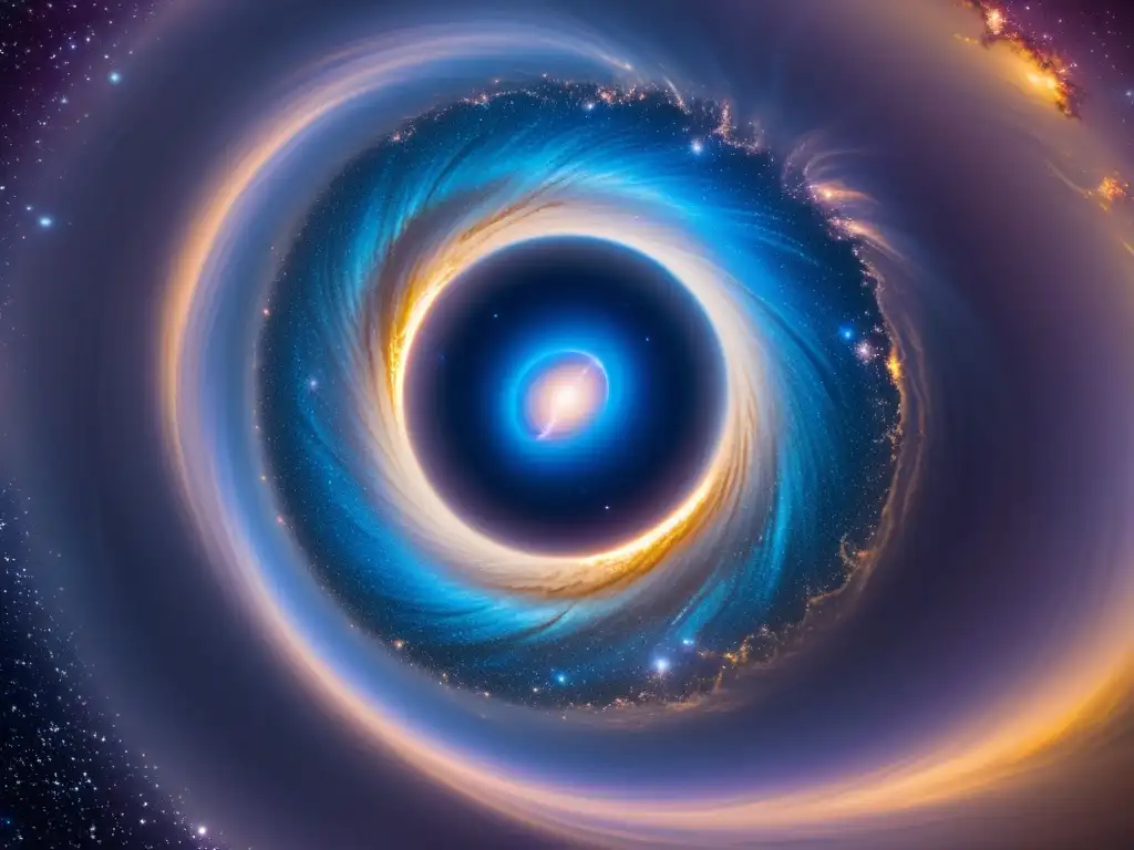 Portal cósmico: viaje interdimensional de colores Un asombroso wormhole iridiscente en el espacio, con energía vibrante y estrellas lejanas, evoca teorías científicas de viajes interdimensionales