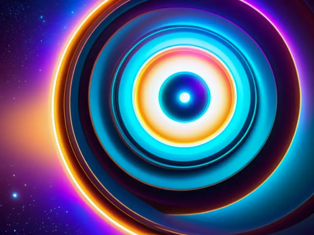 Un asombroso viaje a través de un túnel de energía cósmica, con una nave espacial reflejando la luz multicolor
