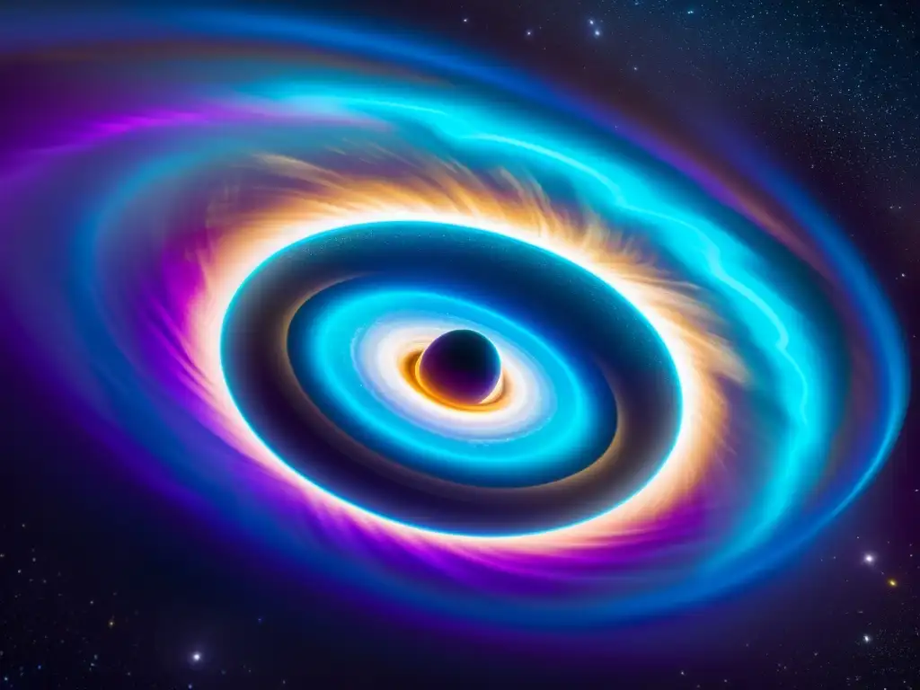 Portal interdimensional: Nave espacial avanzada frente a energía vibrante Un avanzado vehículo espacial flota sobre un portal multicolor, rodeado de energía brillante, evocando viajes interdimensionales universos paralelos