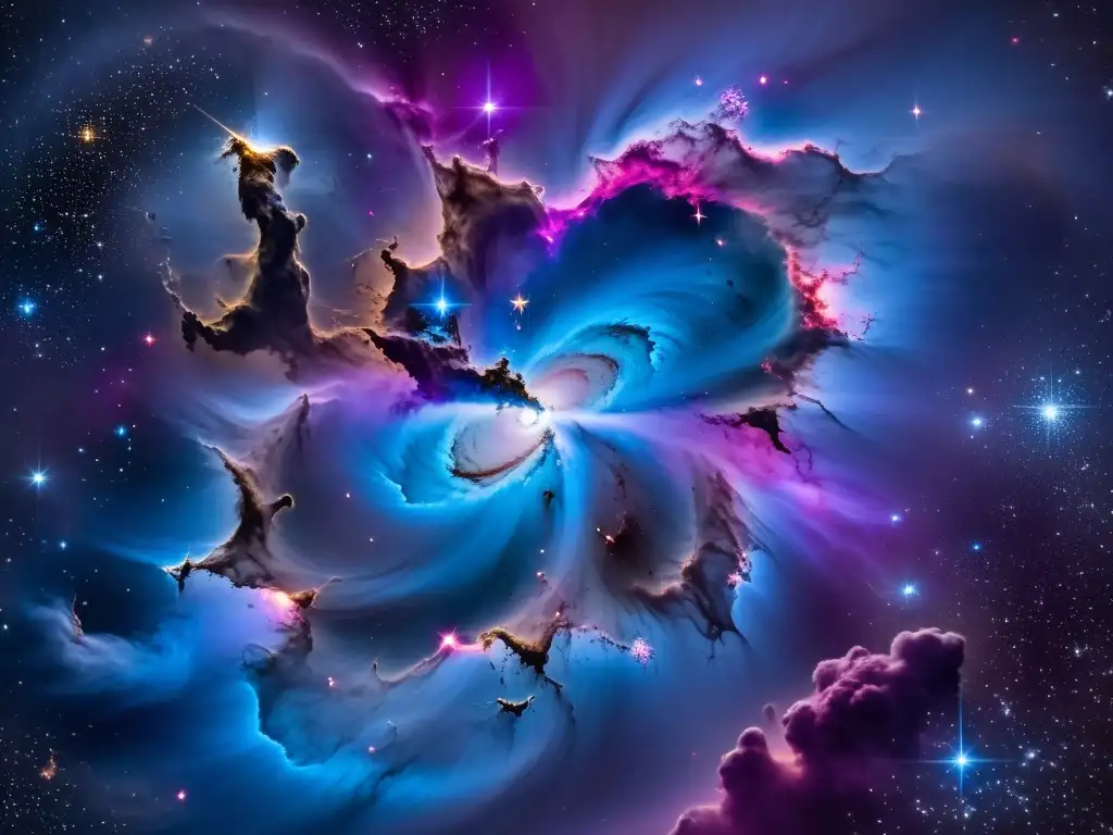 Exploración espacial en nebulosa vibrante Un buque espacial futurista navega entre nebulosas de colores, evocando principios astrofísicos en universos paralelos