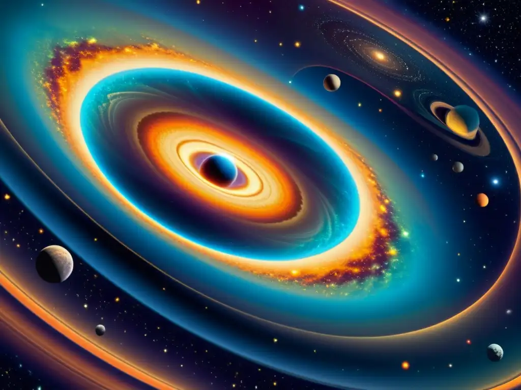 Viaje solitario a través de universos interconectados Geometría cíclica conforme multiverso: Nave espacial surca vasto paisaje cósmico de nebulosas, agujeros negros y galaxias entrelazadas