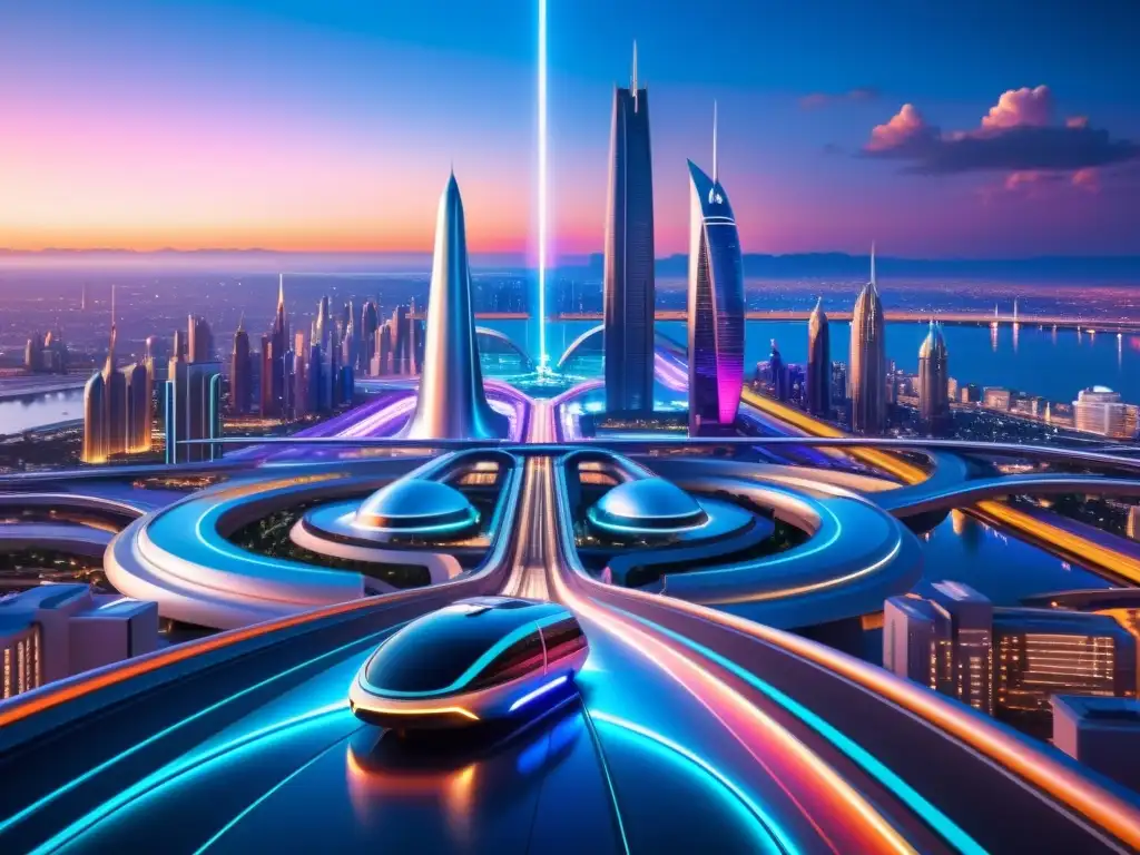Metrópolis futurista: ciencia y estética en 8k Una ciudad futurista y otra mundo con rascacielos, monorraíles y tráfico de aerodeslizadores