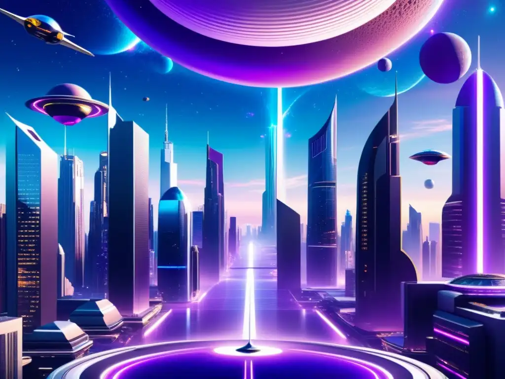 Metrópolis futurista con universos paralelos Una ciudad futurista con rascacielos, vehículos voladores y anuncios holográficos
