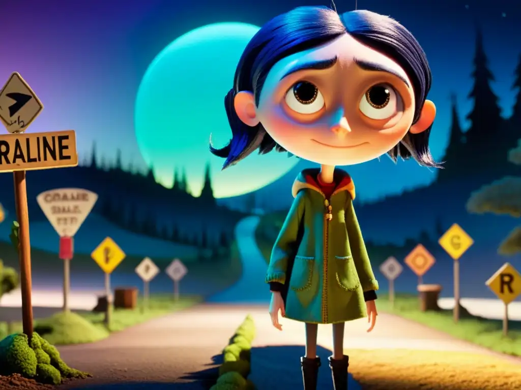 Coraline en la encrucijada: dos mundos, una decisión Coraline en la encrucijada de realidades alternativas, mostrando determinación y curiosidad