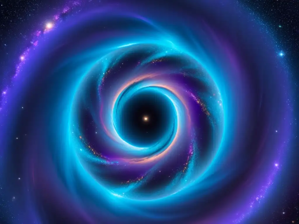 Vórtice estelar: imagen 8k de wormhole azul y púrpura Deslumbrante agujero de gusano azul y morado en el espacio estelar, transmitiendo asombro y misterio
