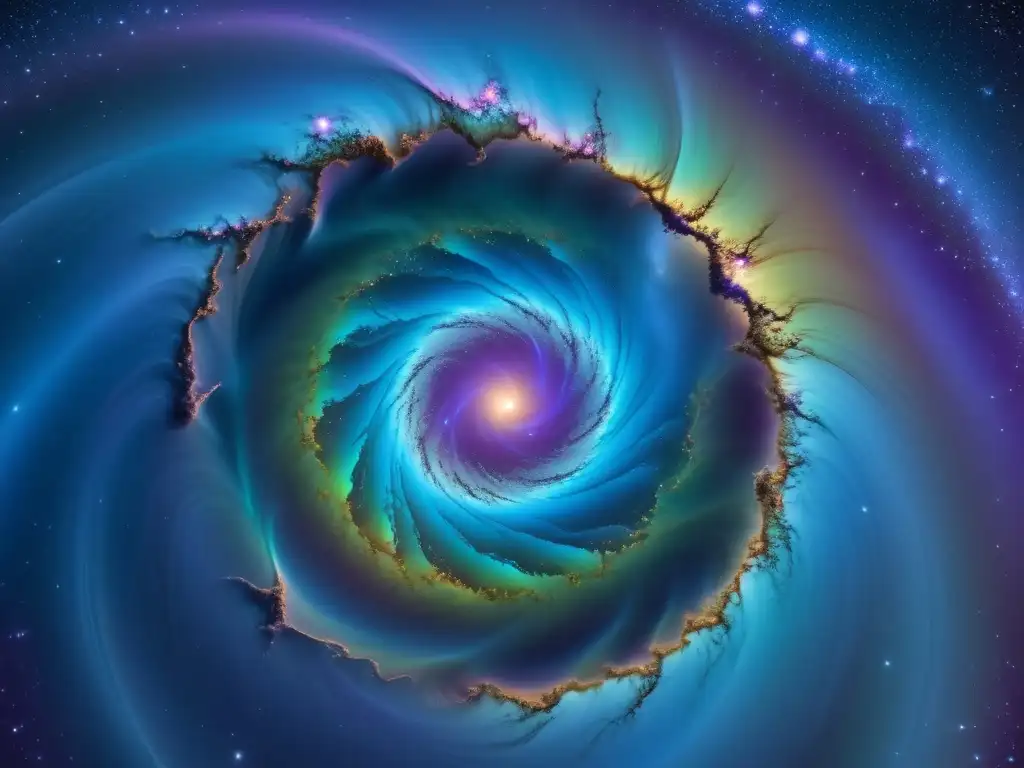 Vórtice iridiscente: Portal cósmico en 8K Deslumbrante agujero de gusano dimensional ficción en cosmos, con colores iridiscentes y patrones fractales