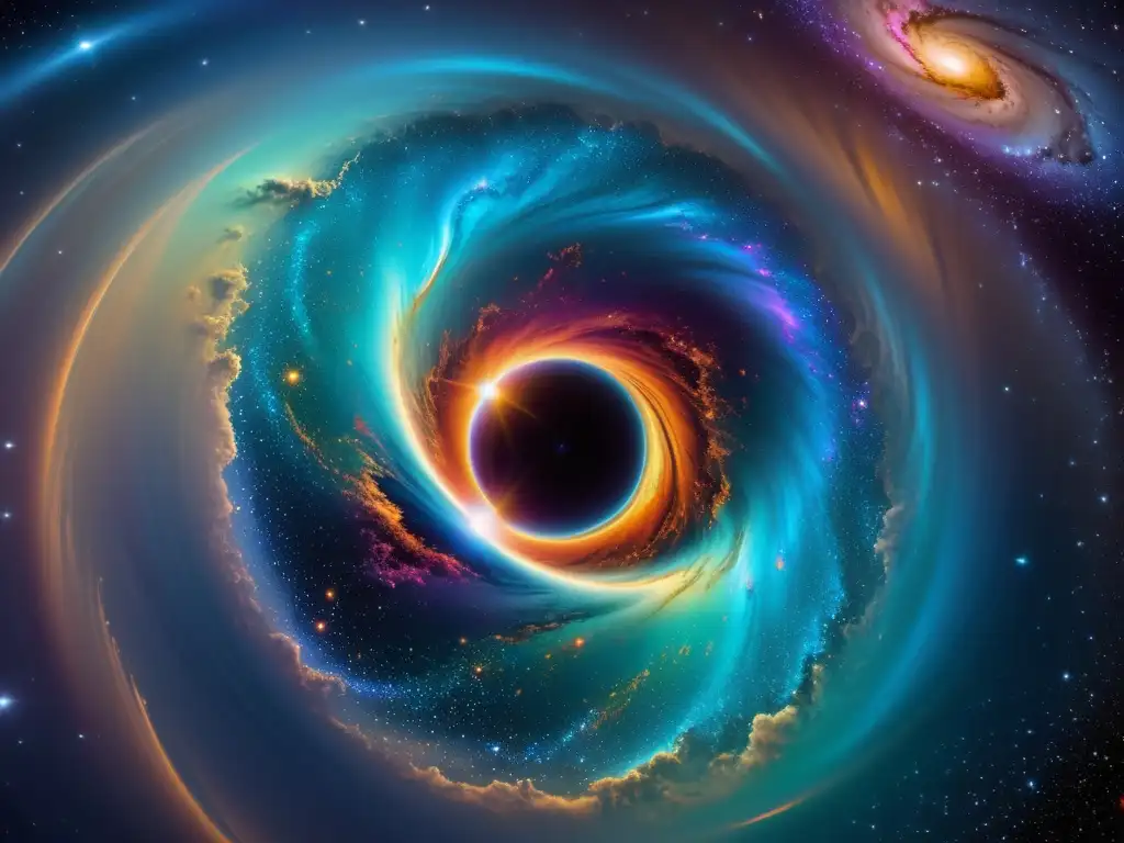 Misterioso agujero de gusano: viaje estelar Deslumbrante agujero de gusano en el espacio con colores vibrantes y detalles intrincados