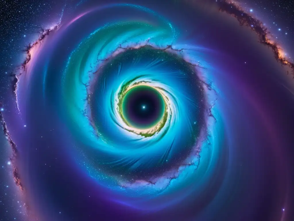 Vórtice iridiscente: maravilla cósmica Deslumbrante agujero de gusano en el espacio con colores vibrantes y misteriosa energía cósmica