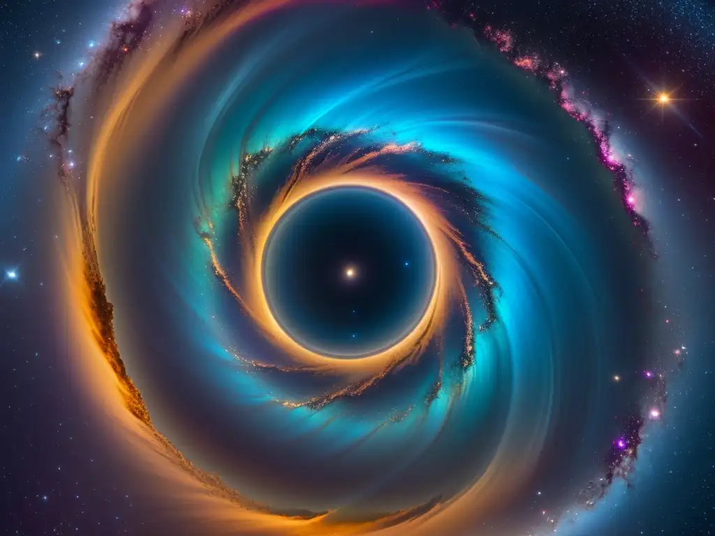 Vórtice iridiscente: maravilla cósmica en el universo Deslumbrante agujero de gusano iridiscente en el cosmos, evocando asombro y maravilla por la teoría de agujeros de gusano interestelares
