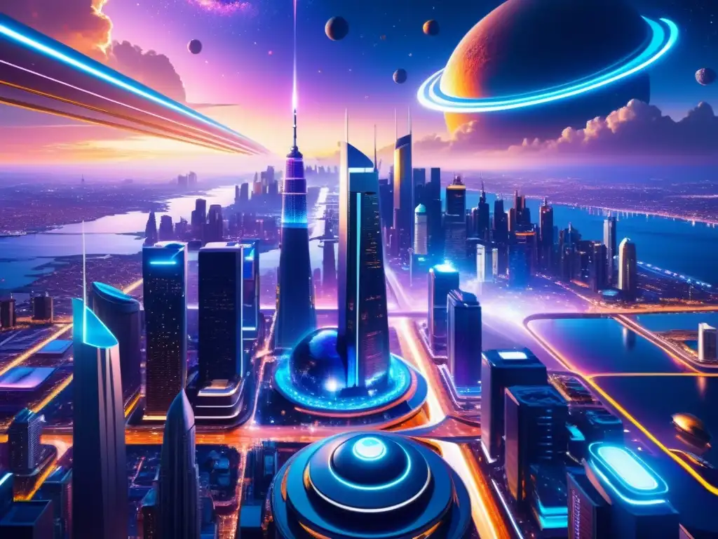 Metrópolis Ultradetallada en 8K: Universo Paralelo Futurista Deslumbrante ciudad futurista en un universo paralelo, con rascacielos brillantes y vehículos voladores