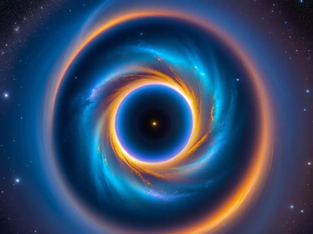 Espectacular agujero de gusano iridiscente en el cosmos Deslumbrante imagen de un enigmático agujero de gusano cósmico, evocando la teoría de agujeros de gusano de Interstellar