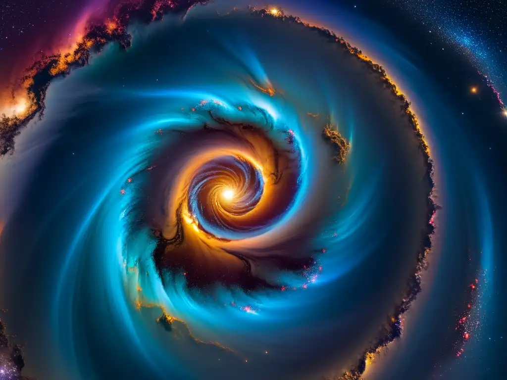 Vórtice cósmico multicolor en 8k Deslumbrante vórtice multicolor en el espacio, rodeado de cuerpos celestes, evocando la teoría de cuerdas y viajes interdimensionales