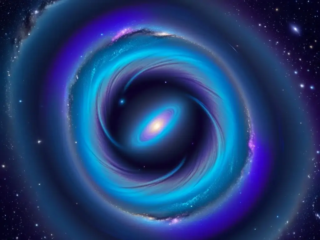 Viaje cósmico: Asombroso agujero de gusano azul y morado Maravillosa ilustración digital de un agujero de gusano azul y morado, con detalles detallados y un entorno cósmico impresionante