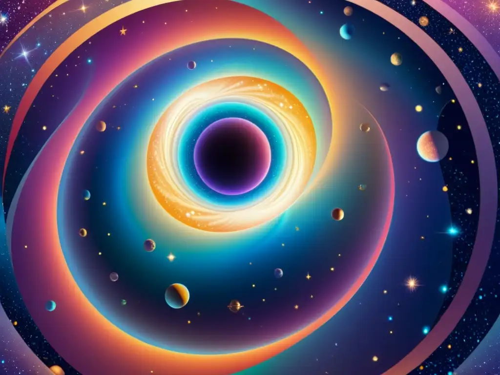 Universos paralelos: ilustración digital detallada Ilustración digital detallada de un multiverso iridiscente y en constante movimiento, con universos paralelos únicos y paisajes deslumbrantes