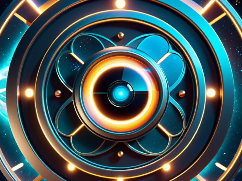 Dispositivo de viaje interdimensional: energía pulsante y portales Dispositivo futurista activado con energía deslumbrante en un escenario interdimensional