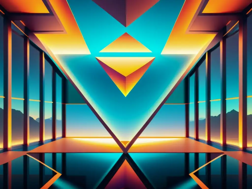 Geometría interdimensional vibrante: estructura futurista en 8k Una estructura geométrica interdimensional futurista con vibrantes colores, evocando la Teoría del Todo en la Geometría interdimensional