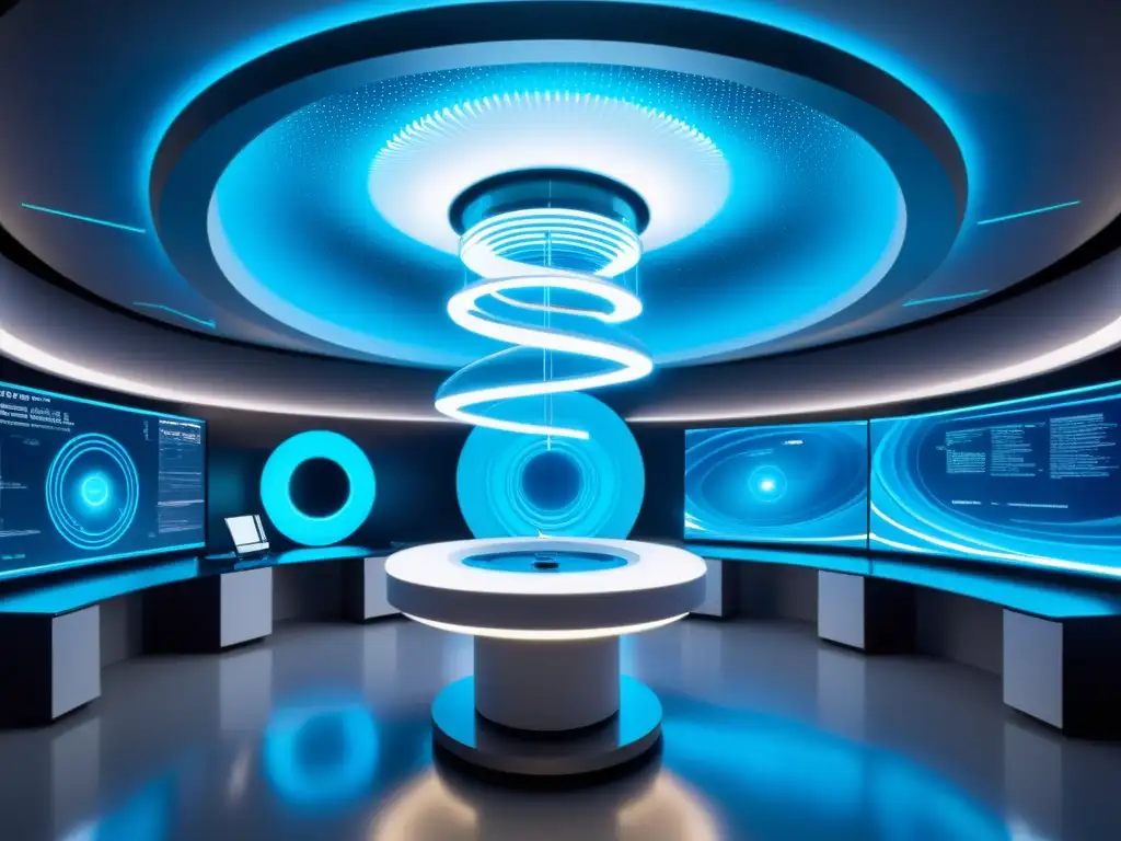 Vórtice de descubrimiento científico en laboratorio futurista Experimento científico en laboratorio futurista con materia exótica y científicos observando con asombro