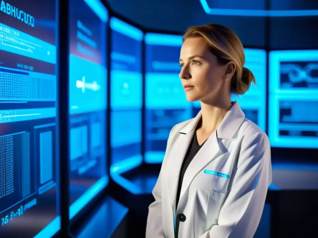 Explorando el Universo: Sabine Hossenfelder en el Laboratorio Futurista La física Sabine Hossenfelder analiza teorías elegantes en un laboratorio futurista, irradiando innovación científica