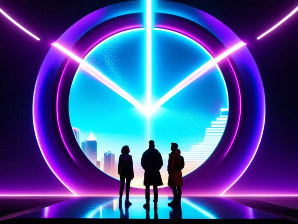 Expedición interdimensional: Puerta a lo desconocido Un grupo de aventureros se prepara para viajes interdimensionales en la serie 'Sliders', frente a un portal resplandeciente