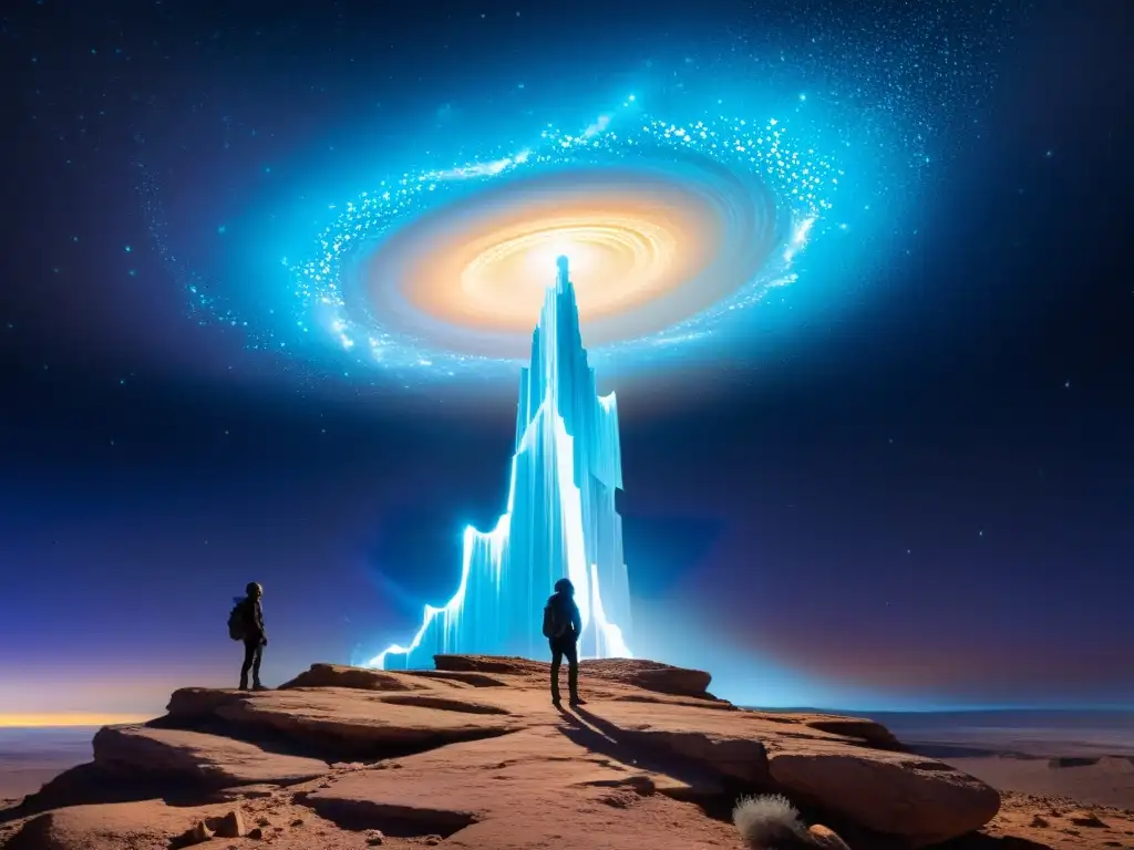 Portal iridiscente: el umbral del desconocido Grupo en el umbral de un portal iridiscente, preparándose para adentrarse en dimensiones desconocidas