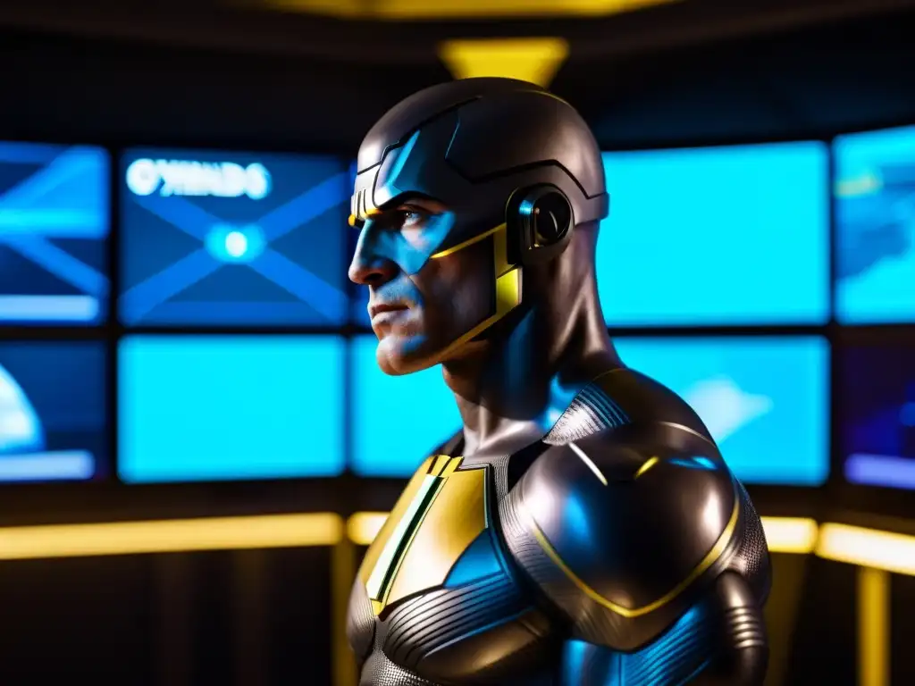 Ozymandias reflexiona sobre su moral Ozymandias reflexiona en su guarida futurista sobre la ética en Watchmen universos paralelos