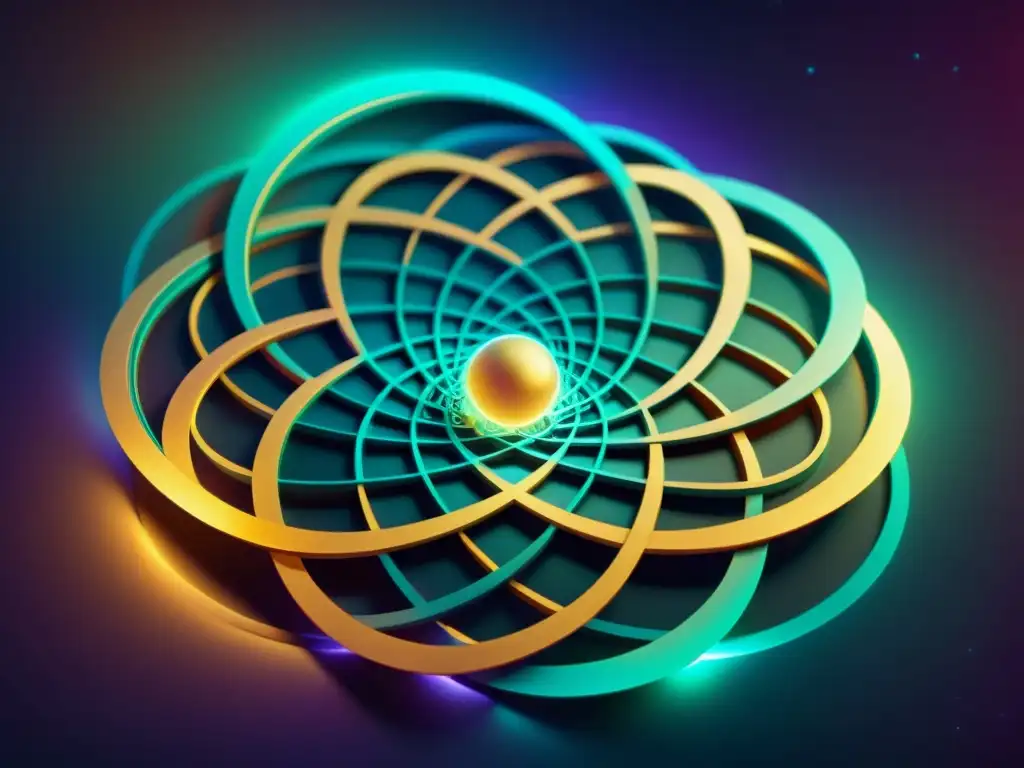 Red cósmica: Ilustración matemática en 8k Una ilustración digital de 8k detallada de una red interconectada de formas geométricas resplandecientes en un vacío etéreo, representando conceptos matemáticos
