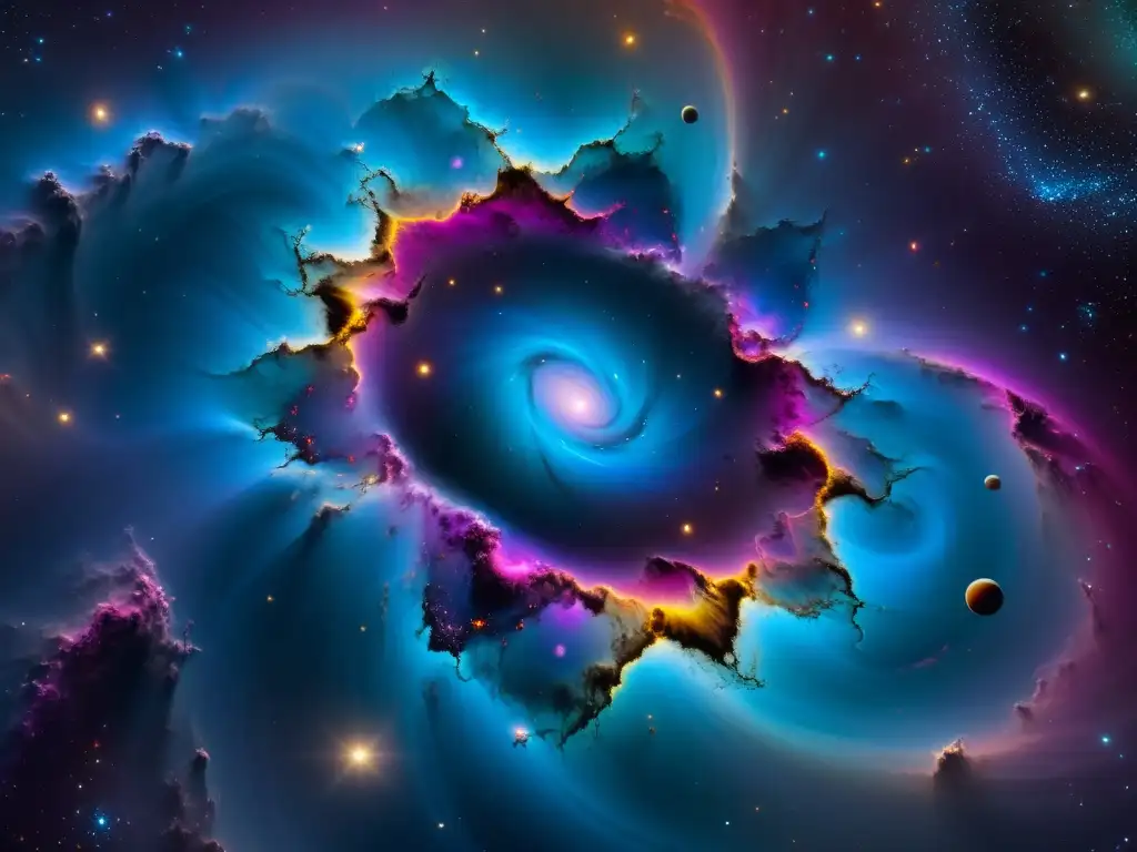 Portal cósmico a universos alternos: imagen en 8k Una imagen cósmica de un nebulosa vibrante con portales a universos paralelos