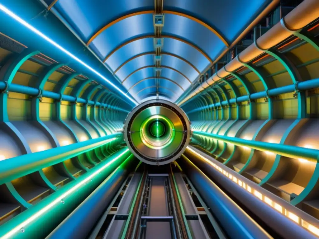 Maravillas del Gran Colisionador de Hadrones Imagen del Gran Colisionador de Hadrones (LHC) en la búsqueda de dimensiones extras, con una atmósfera futurista y asombrosa