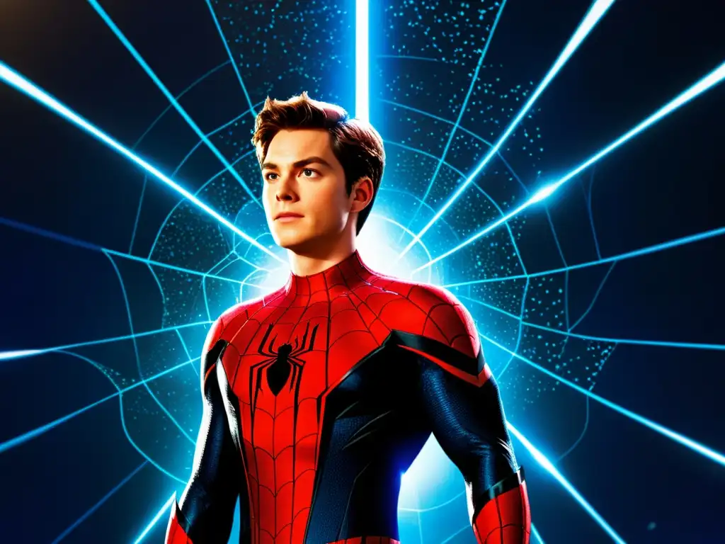 Spider-Man: Multiverso en acción Imagen impactante de Peter Parker en el Multiverso Marvel, con múltiples versiones en trajes de SpiderMan, rodeados de portales interconectados