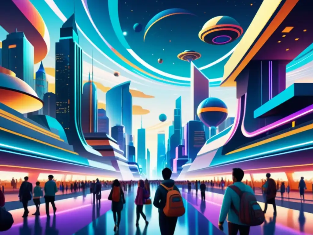 Viaje interdimensional: Futurista ciudad 8k Un impresionante ilustración en 8k de una ciudad futurista, mostrando la interconexión de dimensiones a través de portales