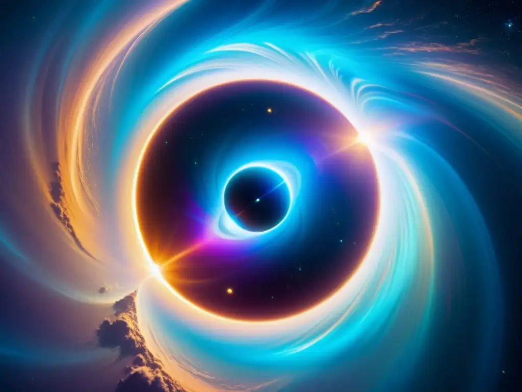 Viaje interdimensional: Nave espacial en wormhole Un impresionante viaje interdimensional a través de agujeros de gusano, con una nave espacial futurista y un wormhole iridiscente en el espacio
