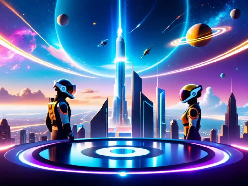 Metrópolis Futurista: Explorando Universos Paralelos Increíble imagen de una ciudad futurista con científicos, vehículos voladores y hologramas, rodeados de equipos de computación cuántica