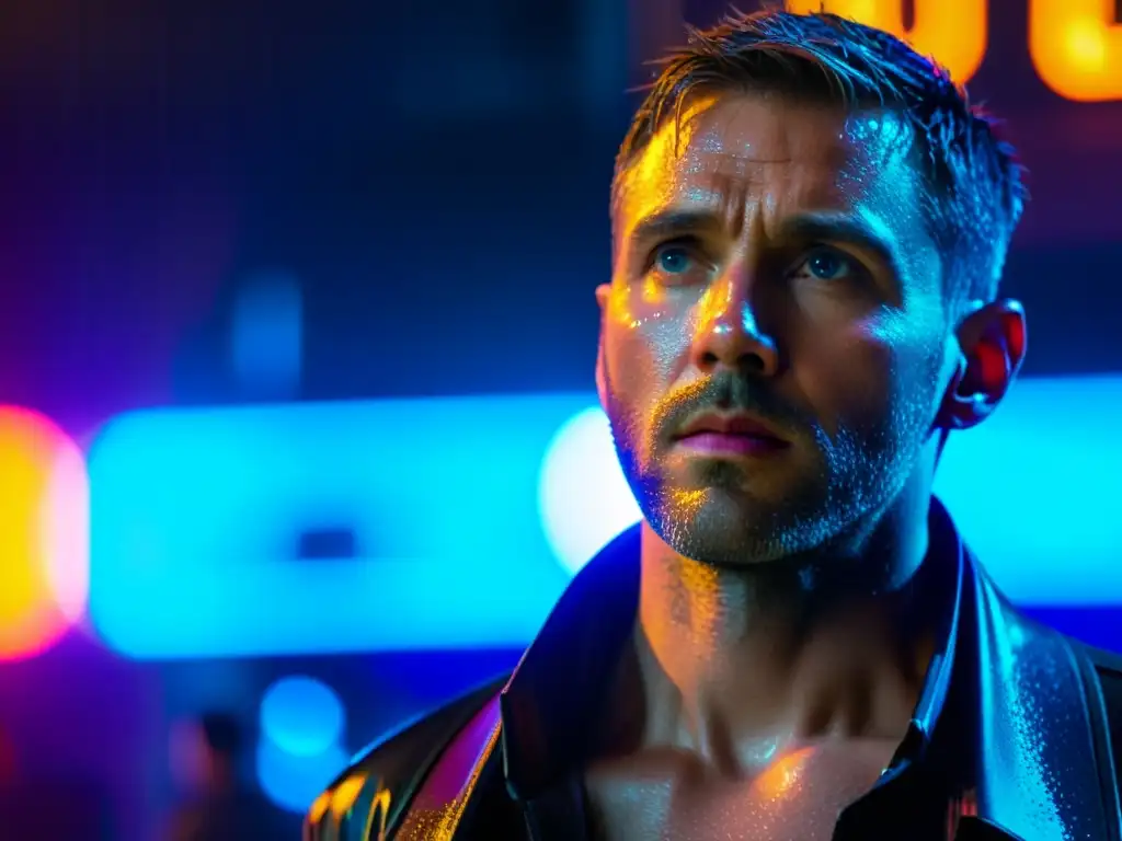 Reflexiones bajo la lluvia: K en Blade Runner 2049 K, protagonista de Blade Runner 2049, reflexiona bajo la lluvia y luces neón, expresando su conflicto interior