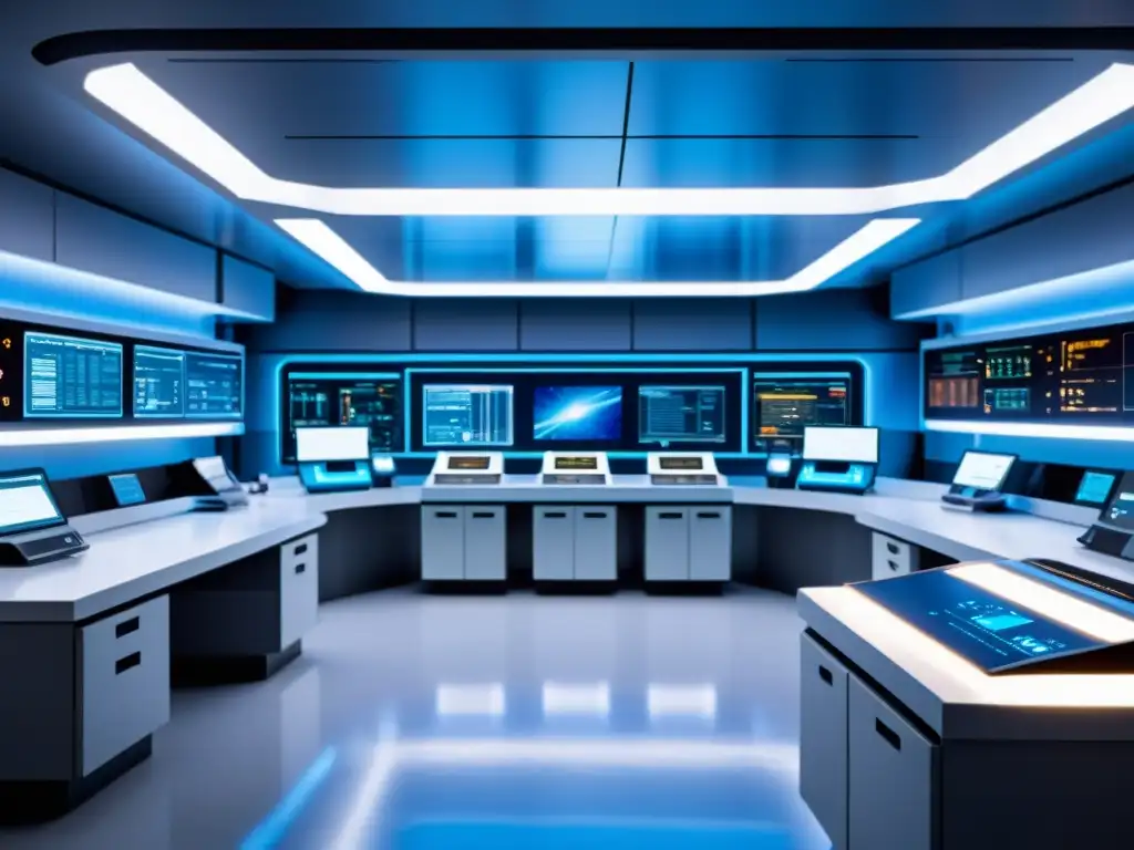 Lab futurista con cita de Spock sobre lógica y ciencia Un laboratorio futurista lleno de científicos realizando experimentos, con tecnología avanzada y una cita prominente de Spock sobre lógica