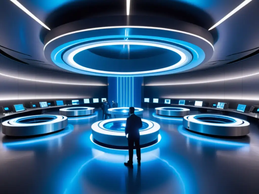 Sinestesia interdimensional: El poder del sincrotrón En un laboratorio futurista oscuro, científicos estudian fenómenos interdimensionales con una imponente aplicación sincrotrones