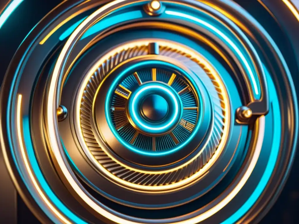 Máquina del tiempo futurista: tecnología avanzada y energía enigmática Una máquina del tiempo futurista rodeada de energía y luces pulsantes, evocando las consecuencias de alterar el pasado en viajes interdimensionales