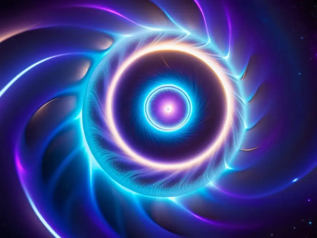 Exploración cósmica: nave futurista en el umbral del wormhole Una nave espacial futurista frente a un agujero de gusano vibrante y misterioso en el universo paralelo