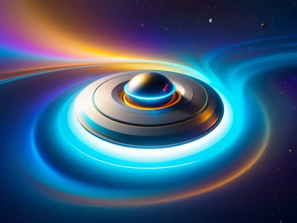 Interdimensional Spacecraft: Nave Futurista en Vórtice Colorido Una nave espacial futurista en un vórtice de colores, viajes interdimensionales universos paralelos