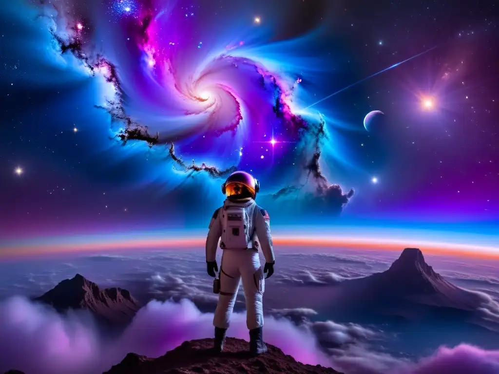 Nebulosa Cósmica: Nave Espacial en el Espacio Una nave espacial se desliza frente a una nebulosa de colores vibrantes en la realidad multidimensional: explorando universos paralelos