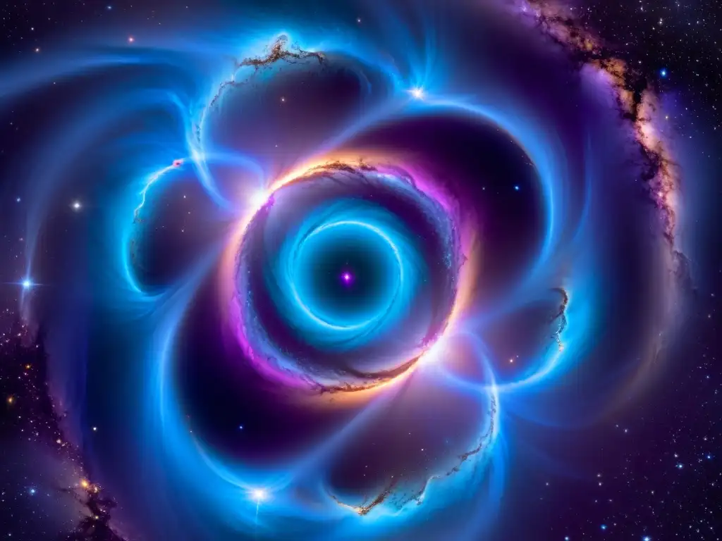 Portal cósmico: nebulosa eléctrica y estelar Una nebulosa cósmica con tonos eléctricos azul y morado, salpicada de estrellas y una supernova brillante