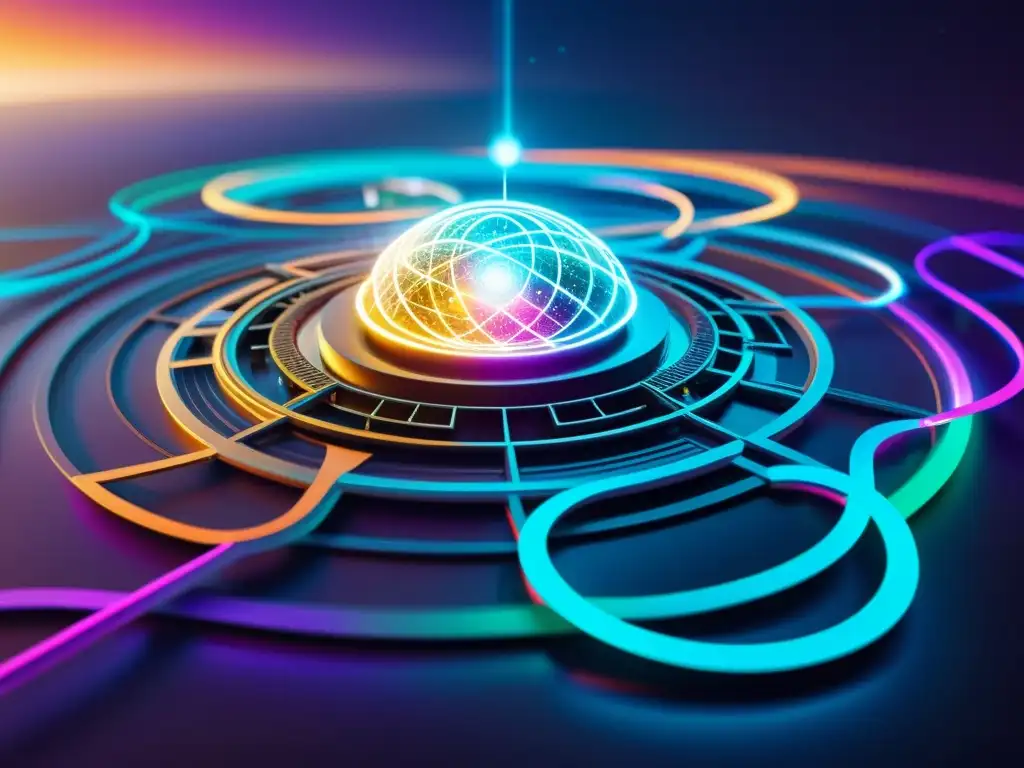 Entidades AI interconectadas en universos vibrantes Una obra de arte digital intrincada que muestra universos interconectados llenos de energía vibrante y fenómenos cósmicos