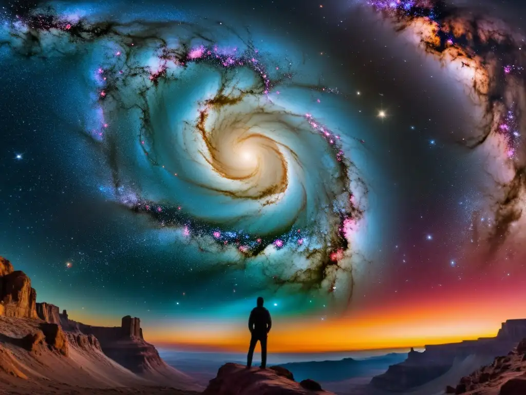 Universo de cuerdas: dimensión cósmica Un paisaje cósmico vasto y enigmático, con cuerdas iridiscentes vibrantes y dimensiones extras, creando una escena deslumbrante
