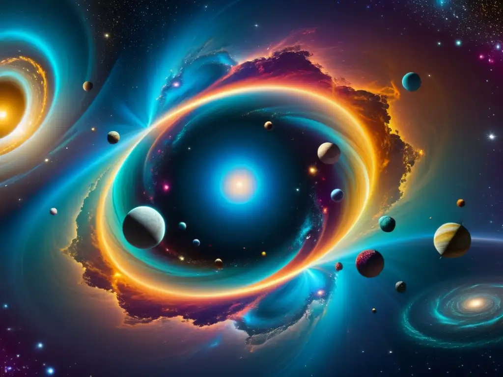 Universos Paralelos: Paisaje Cósmico 8K Panorámica cósmica en 8K con universos paralelos y teorías física cuántica universos paralelos