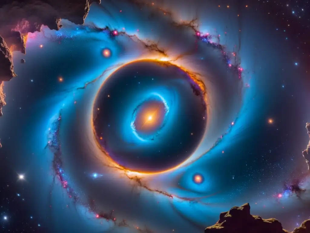 Portal cósmico: explorando nuevas dimensiones Un portal cósmico deslumbrante se abre en el espacio, revelando la unificación de fuerzas y dimensiones