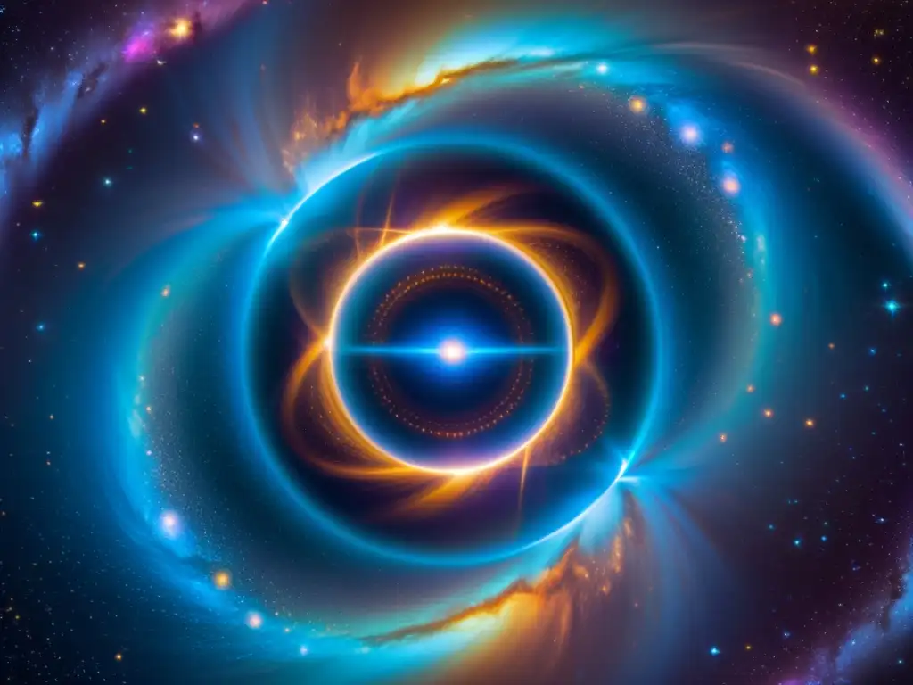Portal iridiscente en el cosmos: puerta a dimensiones alternas Un portal iridiscente en el cosmos, rodeado de galaxias y cuerpos celestes